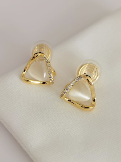 14k Gold [ ear clip] Brass Cats Eye Geometric Trend Clip Earring